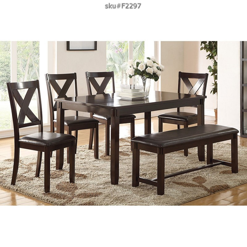 F2297 Cat.23.P138-|6PCS DINING TABLE SET (TABLE+4 CHAIRS+BENCH) BR