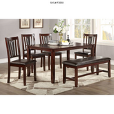 F2550 Cat.23.P141-|6PCS DINING SET (TABLE+4 CHAIRS+BENCH) ESPRESSO