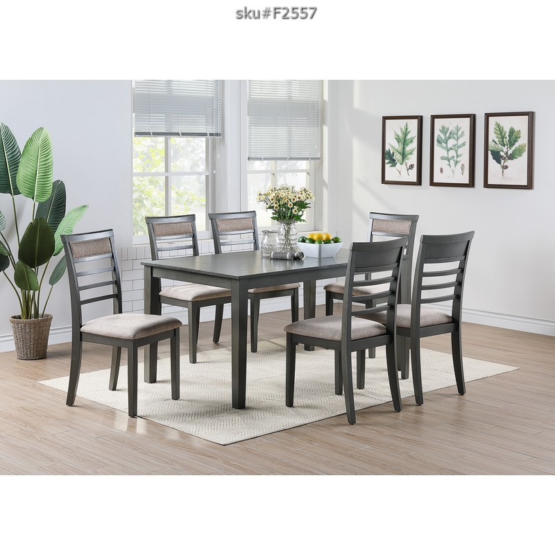 F2557 Cat.23.P143-|7PCS DINING TABLE SET (TABLE+6 CHAIRS) GREY