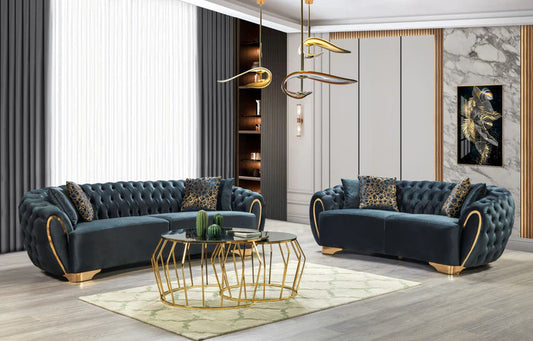 Victoria Holly Green Velvet Sofa & Loveseat