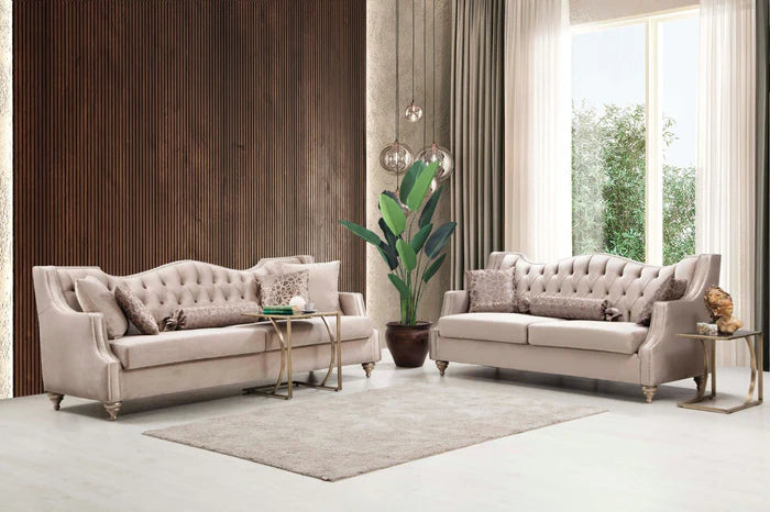 Zeus Beige Velvet Sofa & Loveseat