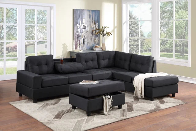 30Heights - Sectional + Storage Ottoman (Black Linen)