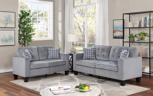 Logan Sofa & Loveseat Grey Velvet