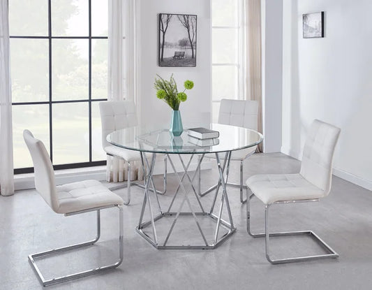 White Table + 4 Chairs Set