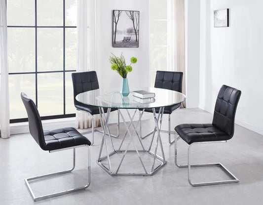 Black Table + 4 Chairs Set