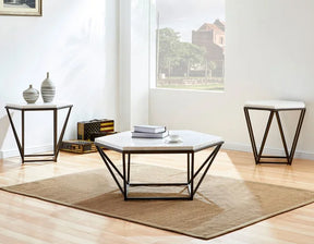 Marble Top Hexagon Cocktail Table + 2 End Table Set **New Arrival**