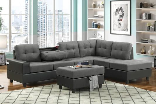 PU8-HEIGHTS SECTIONAL + STORAGE OTTOMAN SET