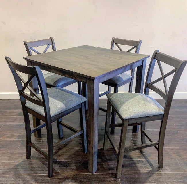Grey - Pub Table + 4 Chairs