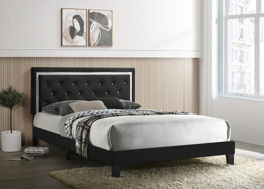 Passion Black Velvet Platform Bed - Twin, Full, Queen, King
