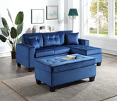 Naomi Blue Velvet - Reversible Sectional & Ottoman