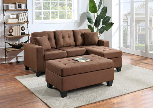 Naomi Brown Linen - Reversible Sectional & Ottoman
