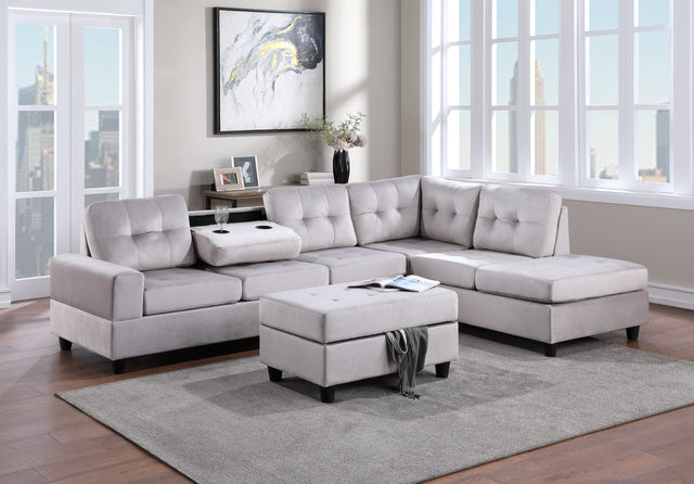 21Heights Sectional + Storage Ottoman - Silver